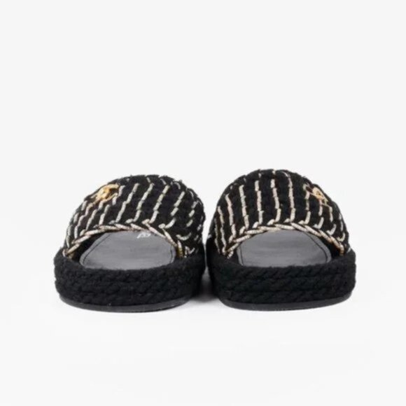 Chanel 2022 CC Black Knit Slide Sandals - Picture 3 of 12